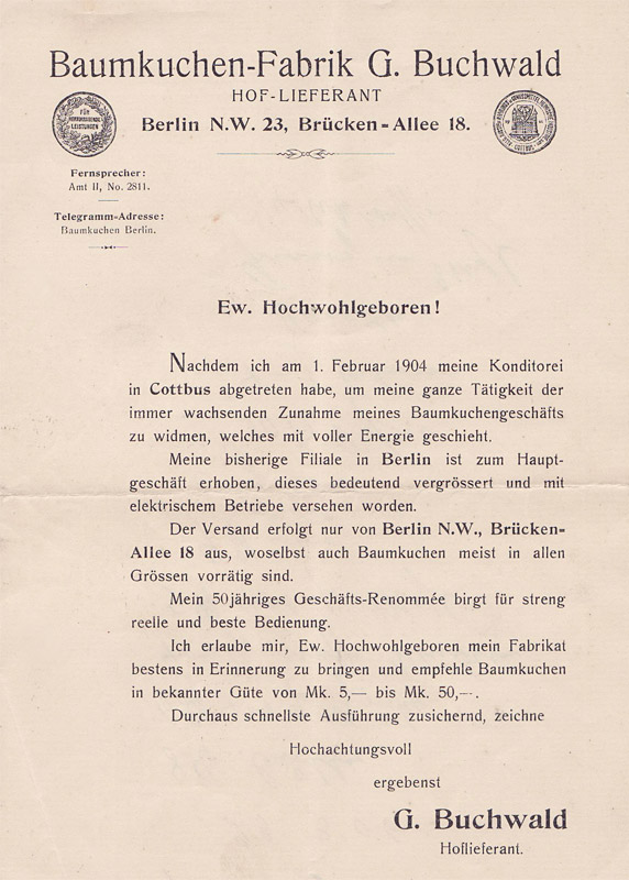 Brief von Gustav Buchwald an
"Ew. Hochwohlgeboren"